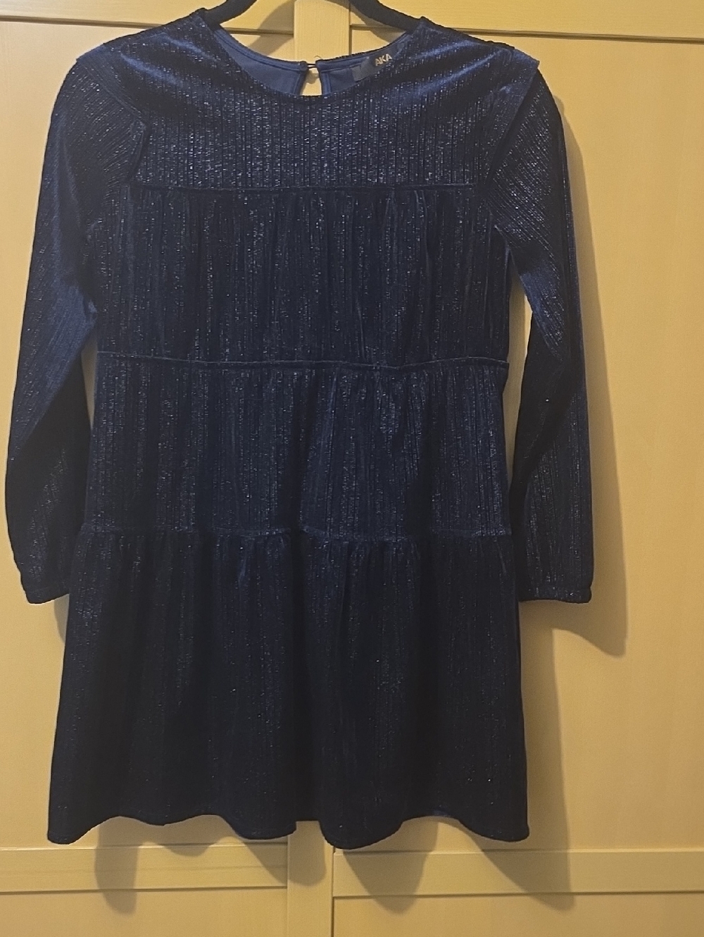 Girls' Navy Sparkle Tiered Long-Sleeve Dress